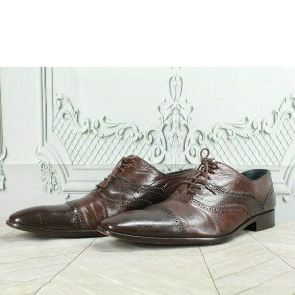 Cabani Brown Leather Lace Up Cap Toe Oxford Dress Shoes Size Eu 44 US 10.5 - Picture 9 of 9